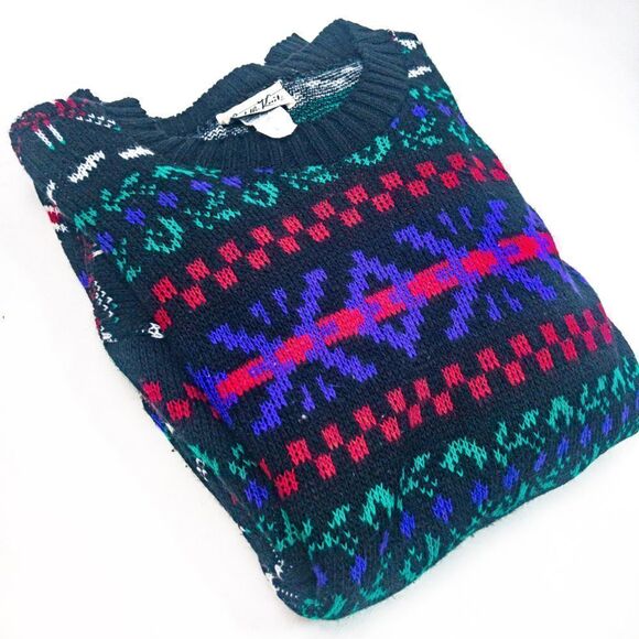 VTG 80’s Multicolor Knit Geo Tunic Sweater Sz L - Picture 4 of 9